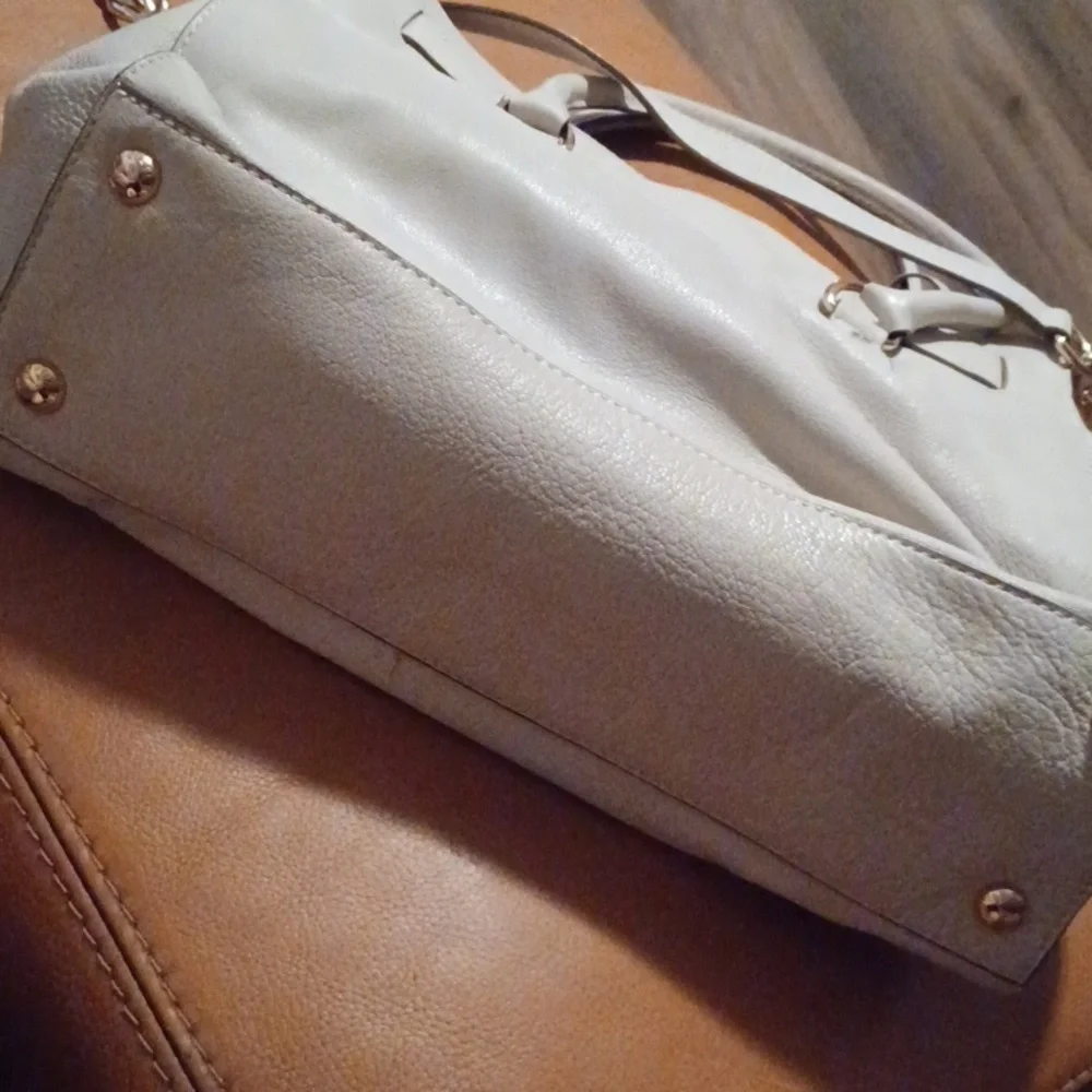 > Michael Kors Cream Leather Satchel with Gold Accents